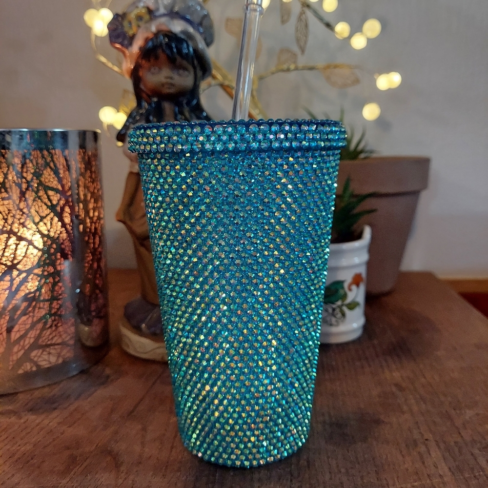 Rhinestone tumbler Peacock Blue 16 oz